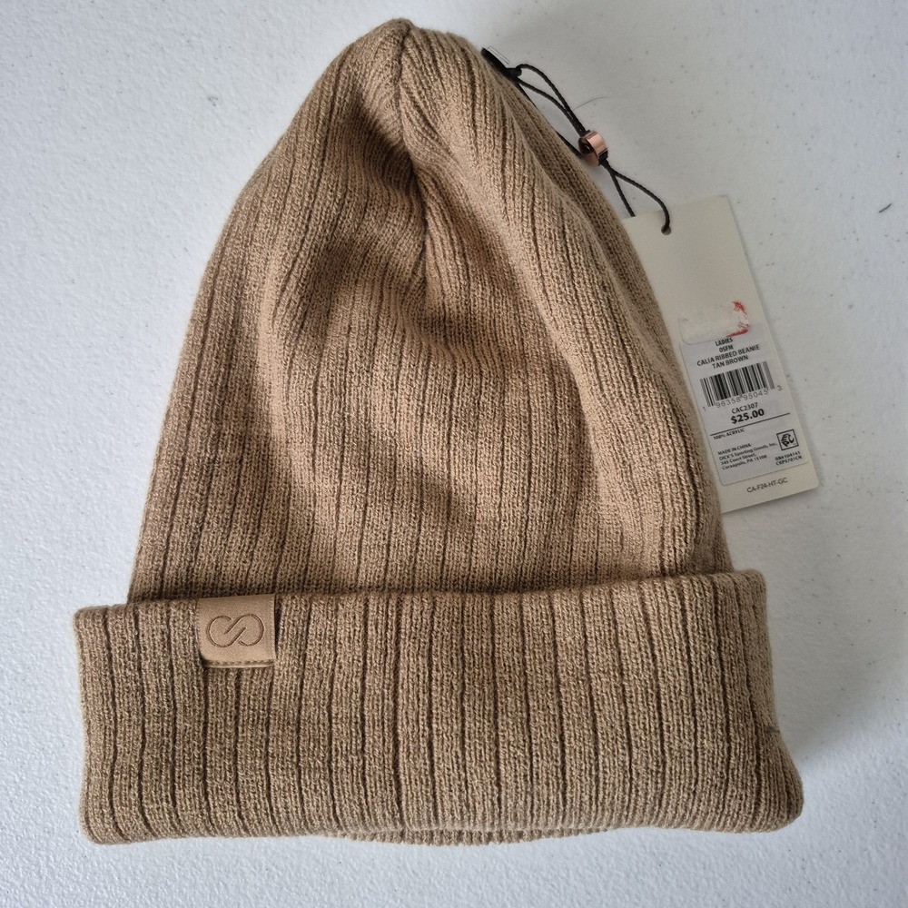 Calia Hat Beanie Mens One Size‎ Tan Ribbed Knit Winter Pull On Warm